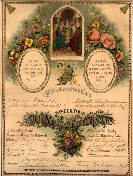 The Meerwald marriage certificate from 1890